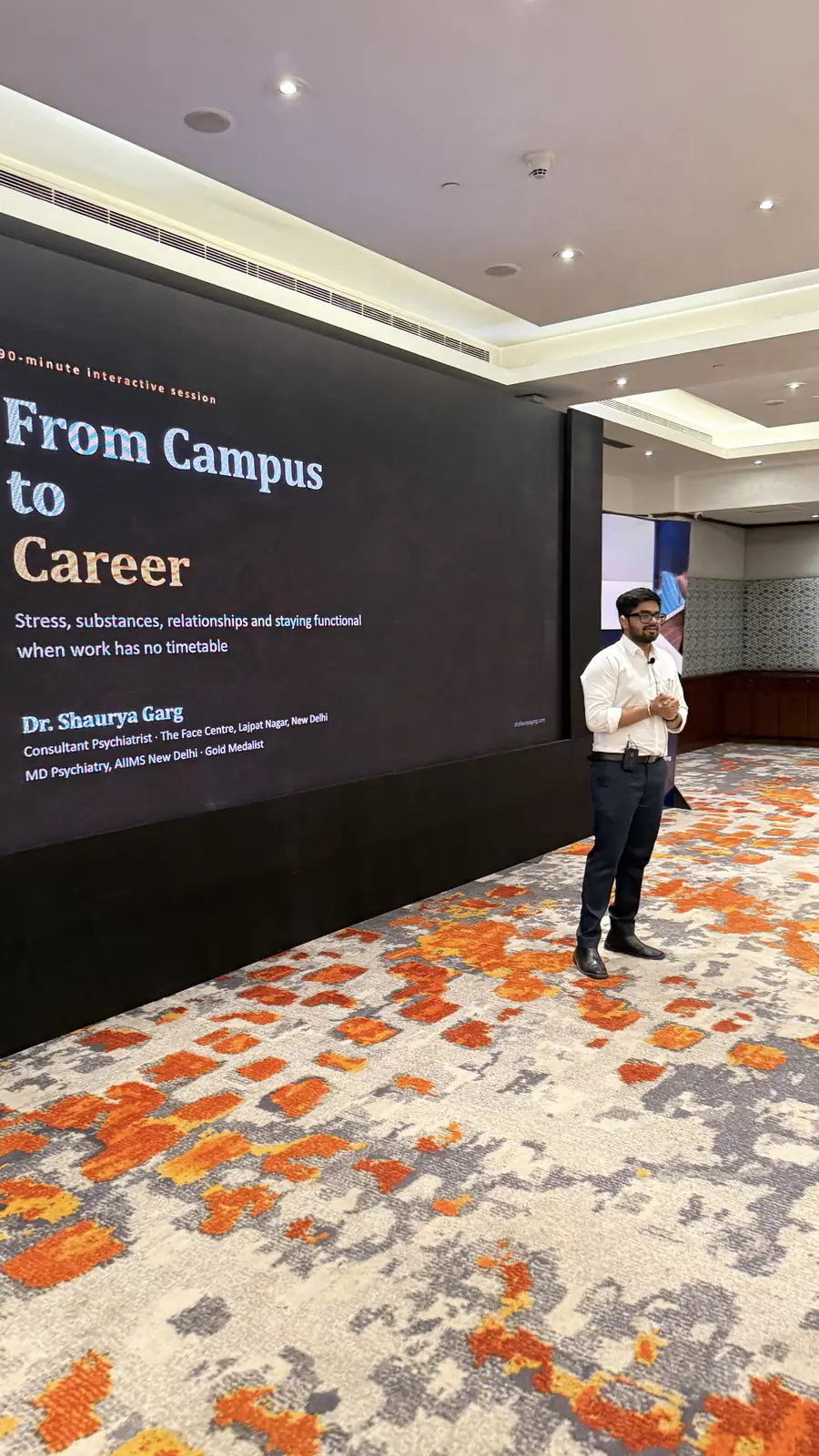 Dr Shaurya Garg speaking on stress, substances, relationships and the transition from campus to work.