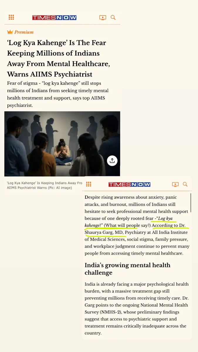 Times Now feature quoting Dr Shaurya Garg